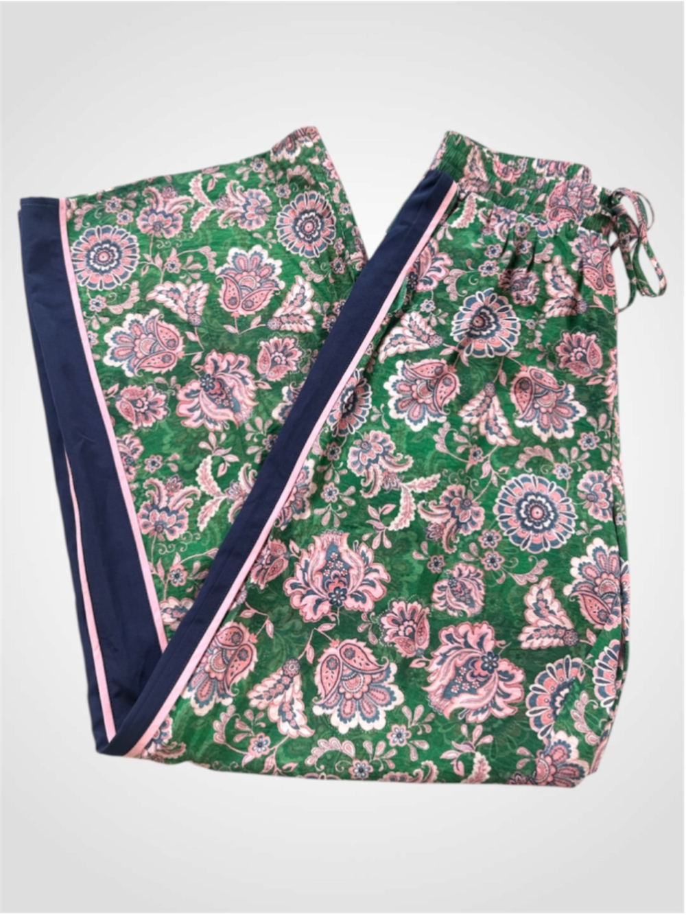 Entro Paisley Print Wide Leg Palazzo Track Pants in Green Size S